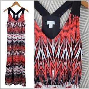 Y2K Bisou Bisou Size 6 Dress party Long Maxi Ikat Geometric Stetchy Pink Orange